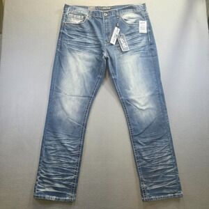 True Luck Men's Stretch Straight Denim Blue Jeans Size 38x32 NWT